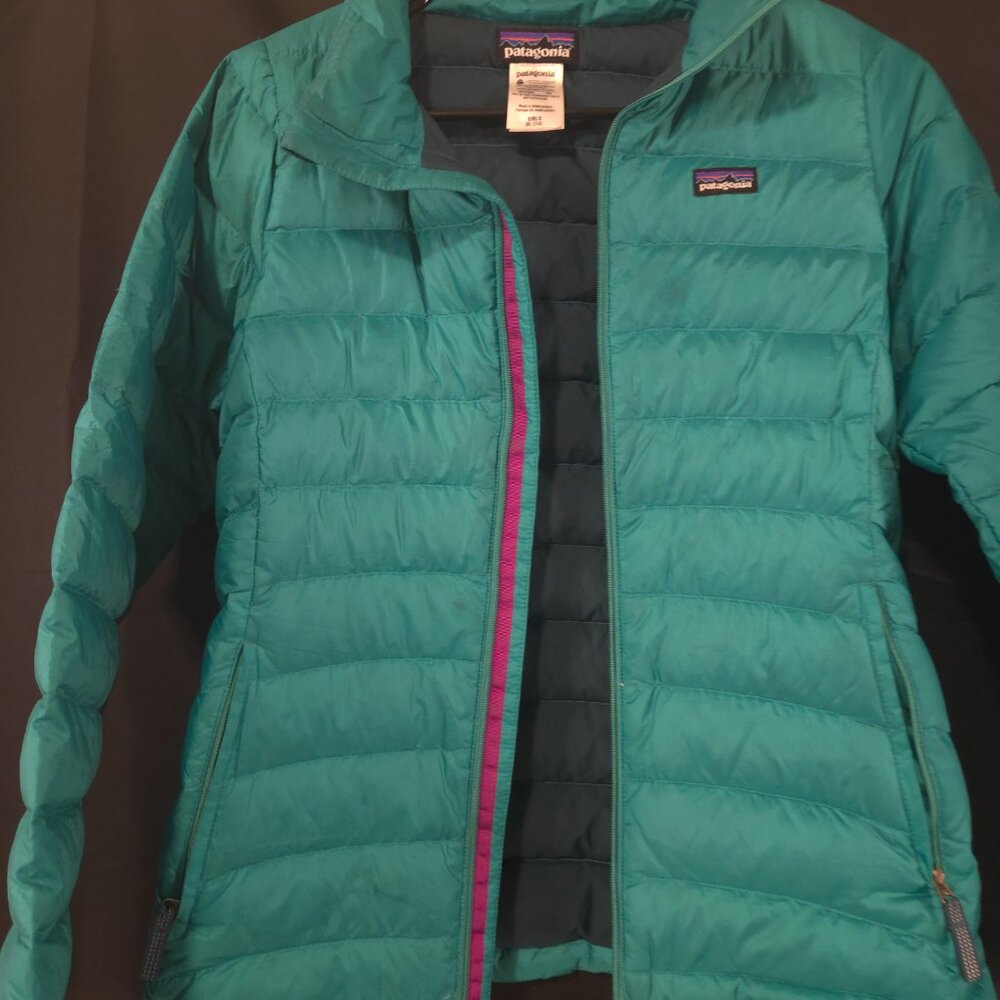 Patagonia  jacket kids Girls size XL 14 Down teal outdoor light - Picture 3 of 6